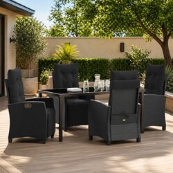 Garden Dining Set 5 Piece Outdoor Furniture Black Poly Rattan Table Chairs