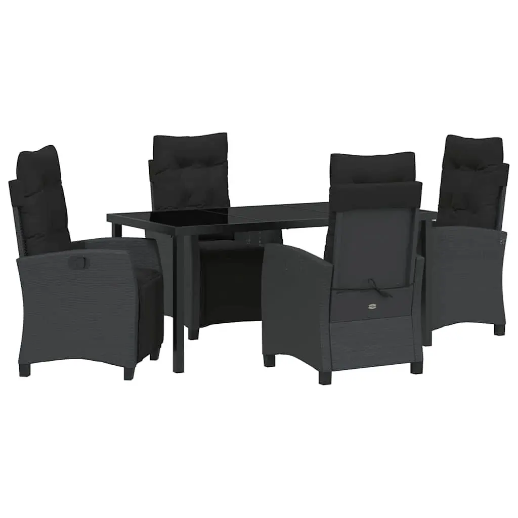 Garden Dining Set Black Poly Rattan Glass Top Steel Frame 5 Piece Outdoor Furniture
