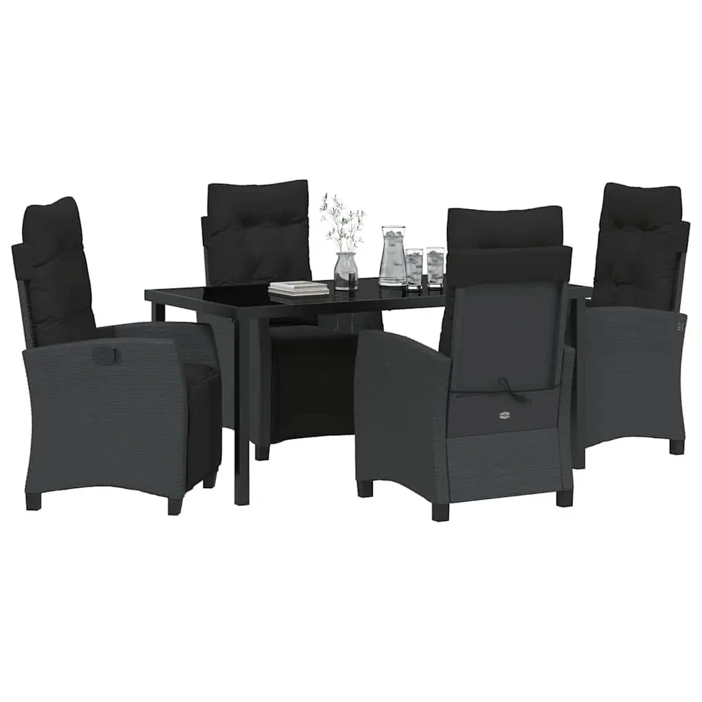 Garden Dining Set Black Poly Rattan Glass Top Steel Frame 5 Piece Outdoor Furniture