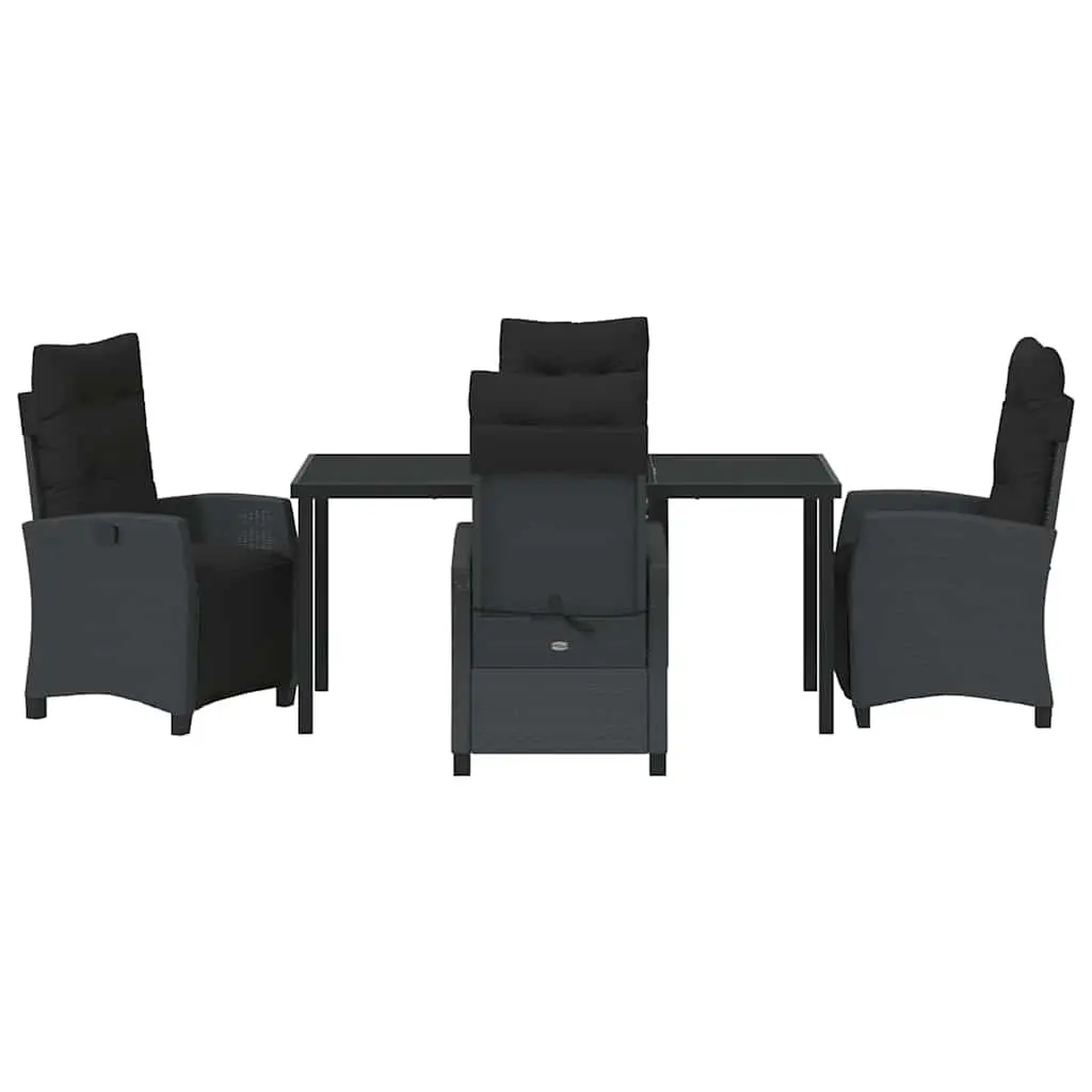 Garden Dining Set Black Poly Rattan Glass Top Steel Frame 5 Piece Outdoor Furniture
