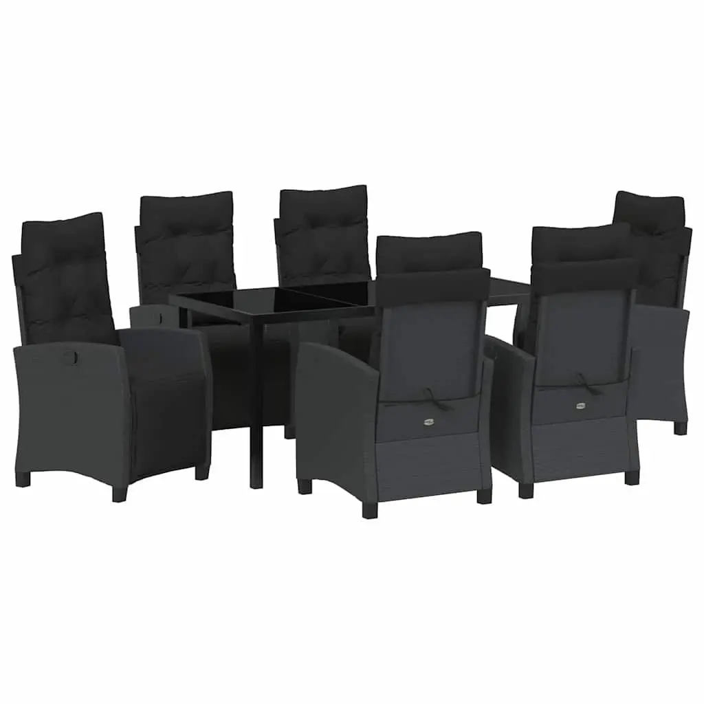 7 Piece Outdoor Dining Set Poly Rattan Black Modern Minimalist with Cushions
