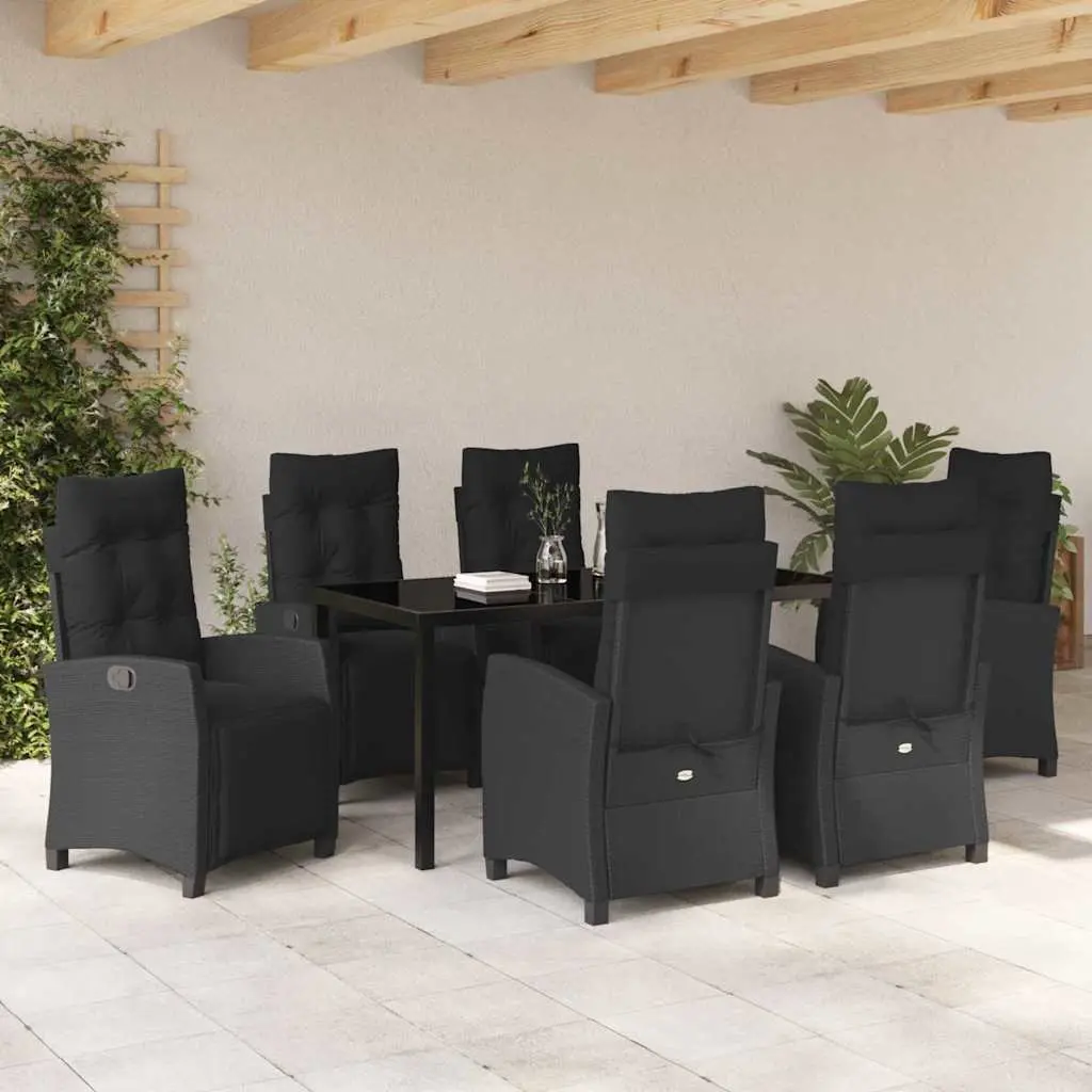 7 Piece Outdoor Dining Set Poly Rattan Black Modern Minimalist with Cushions