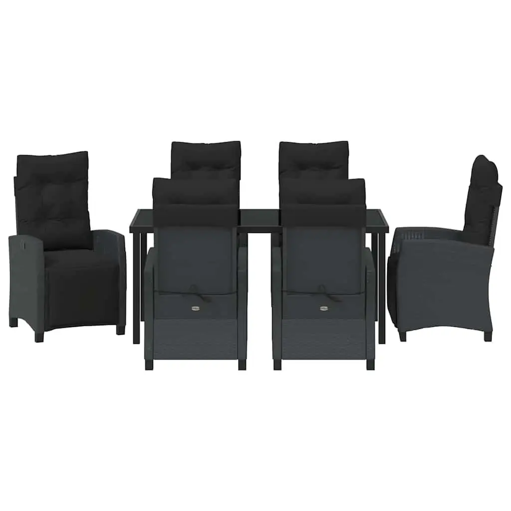 7 Piece Outdoor Dining Set Poly Rattan Black Modern Minimalist with Cushions