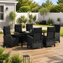 7-Piece Poly Rattan Dining Set for Outdoor Use
