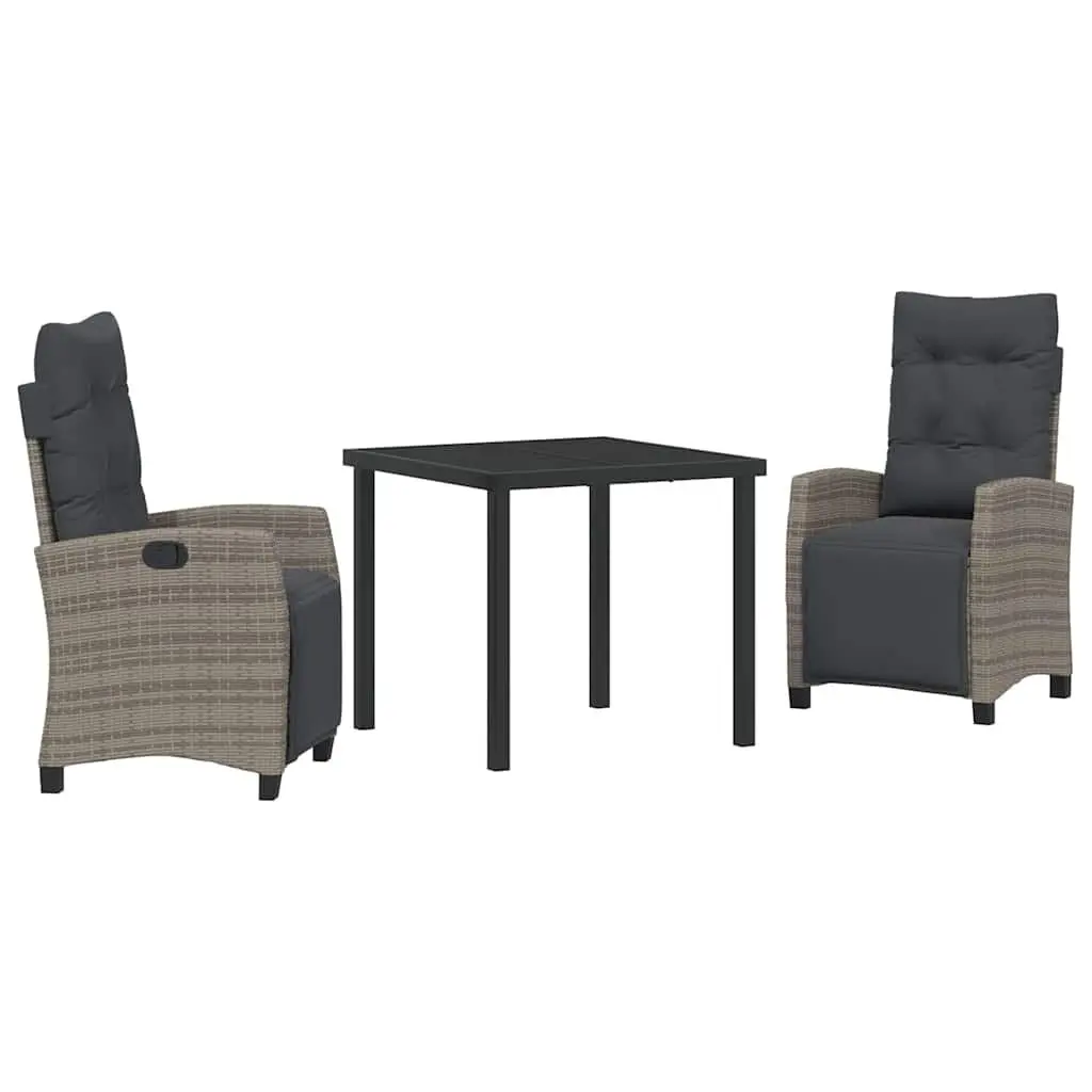 Garden Dining Set 3 Piece Poly Rattan Steel Frame Grey Outdoor Furniture