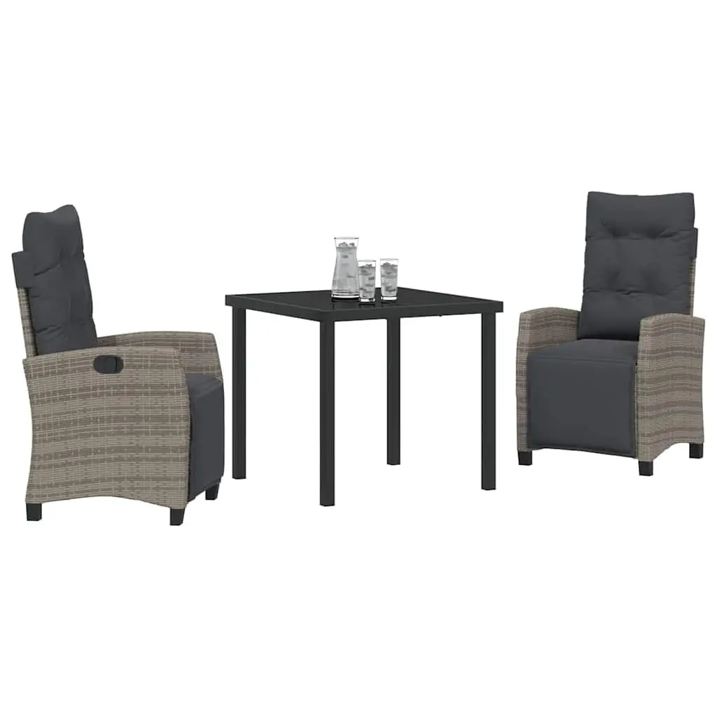Garden Dining Set 3 Piece Poly Rattan Steel Frame Grey Outdoor Furniture
