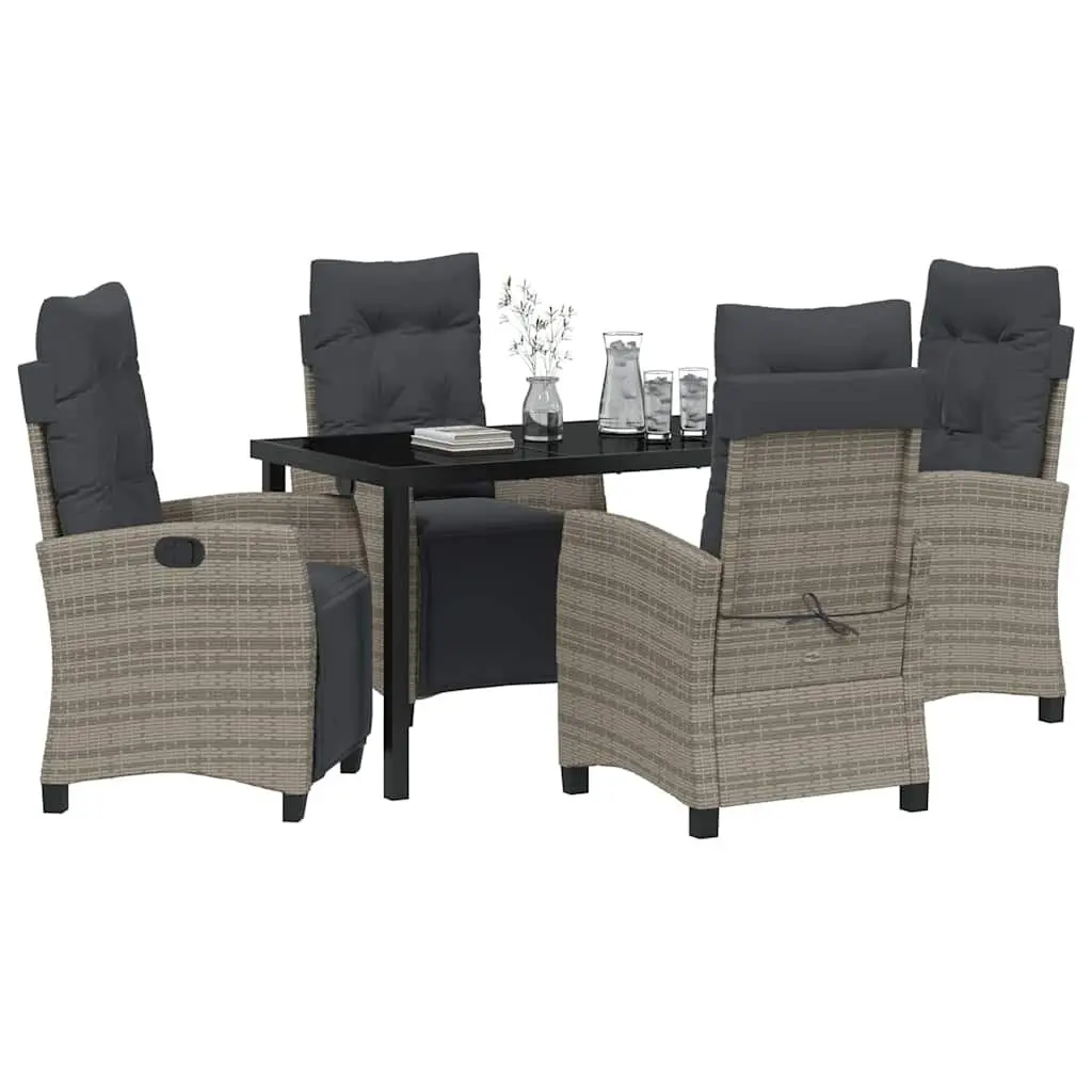 Garden Dining Set Poly Rattan 5 Piece Grey Outdoor Furniture with Cushions