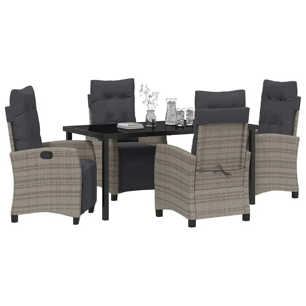 Garden Dining Set Poly Rattan Steel Frame Glass Top 5 Piece Grey Outdoor Furniture