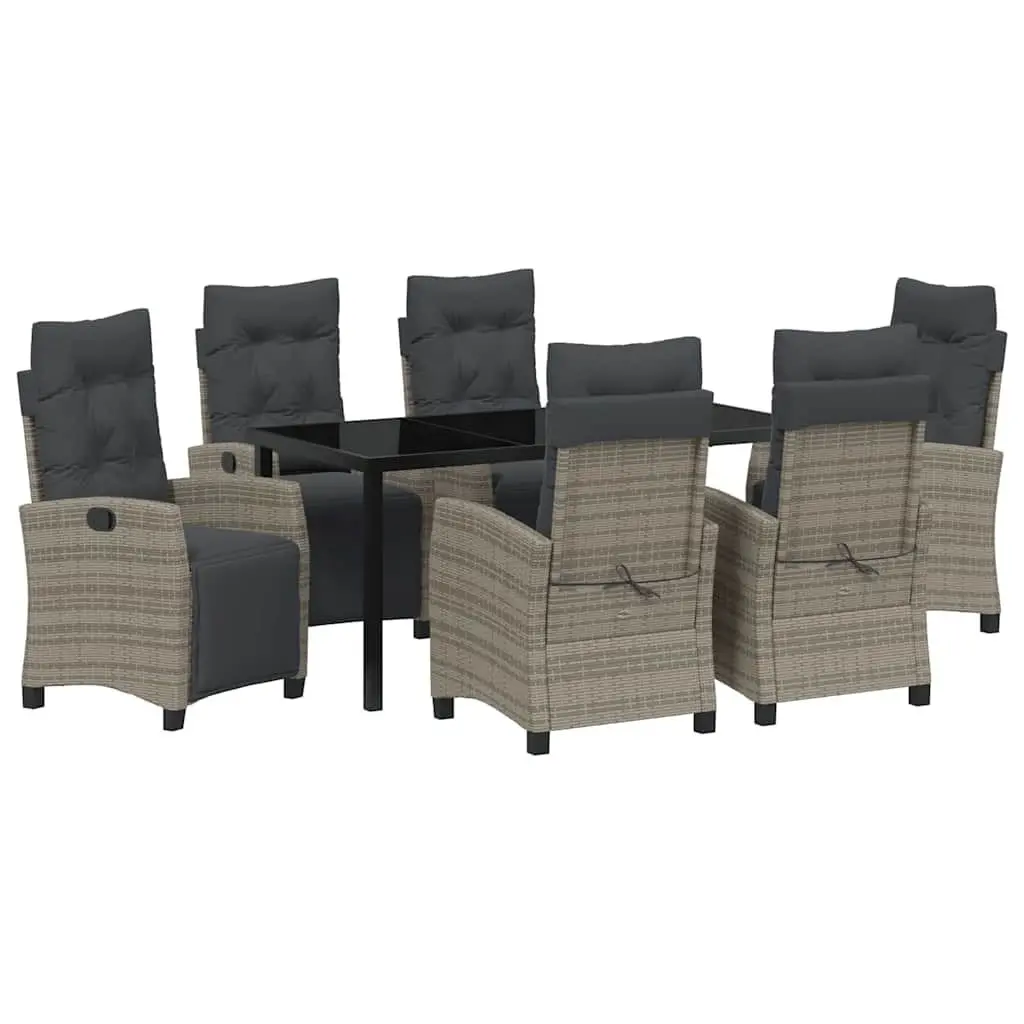 Garden Dining Set Poly Rattan Steel Frame 7 Pieces Grey Outdoor Furniture