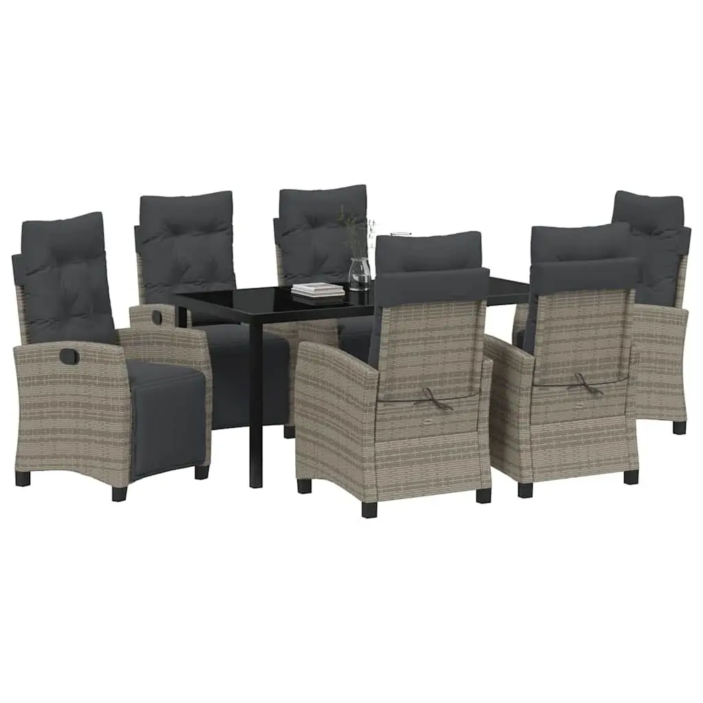 Garden Dining Set Poly Rattan Steel Frame 7 Pieces Grey Outdoor Furniture