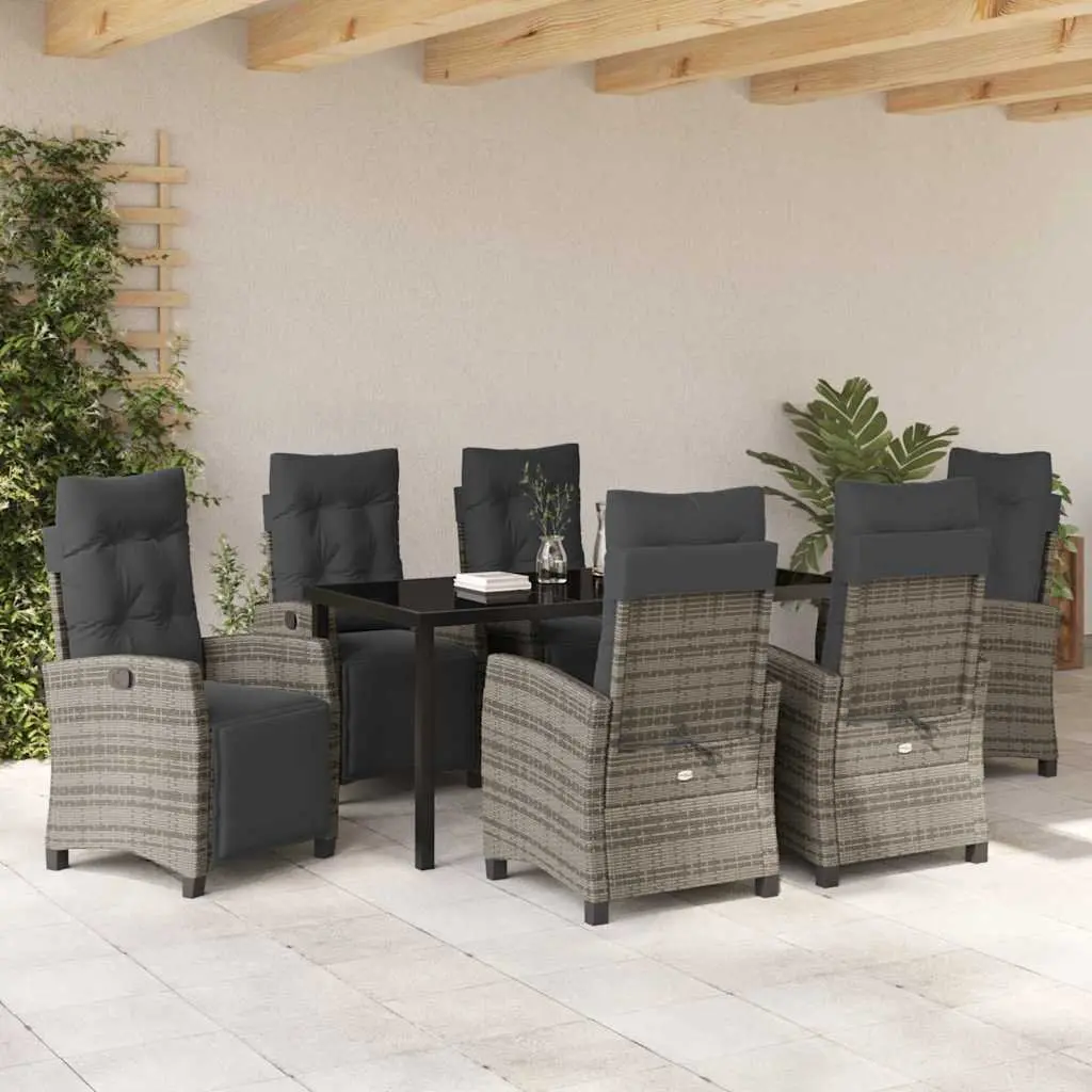Garden Dining Set Poly Rattan Steel Frame 7 Pieces Grey Outdoor Furniture