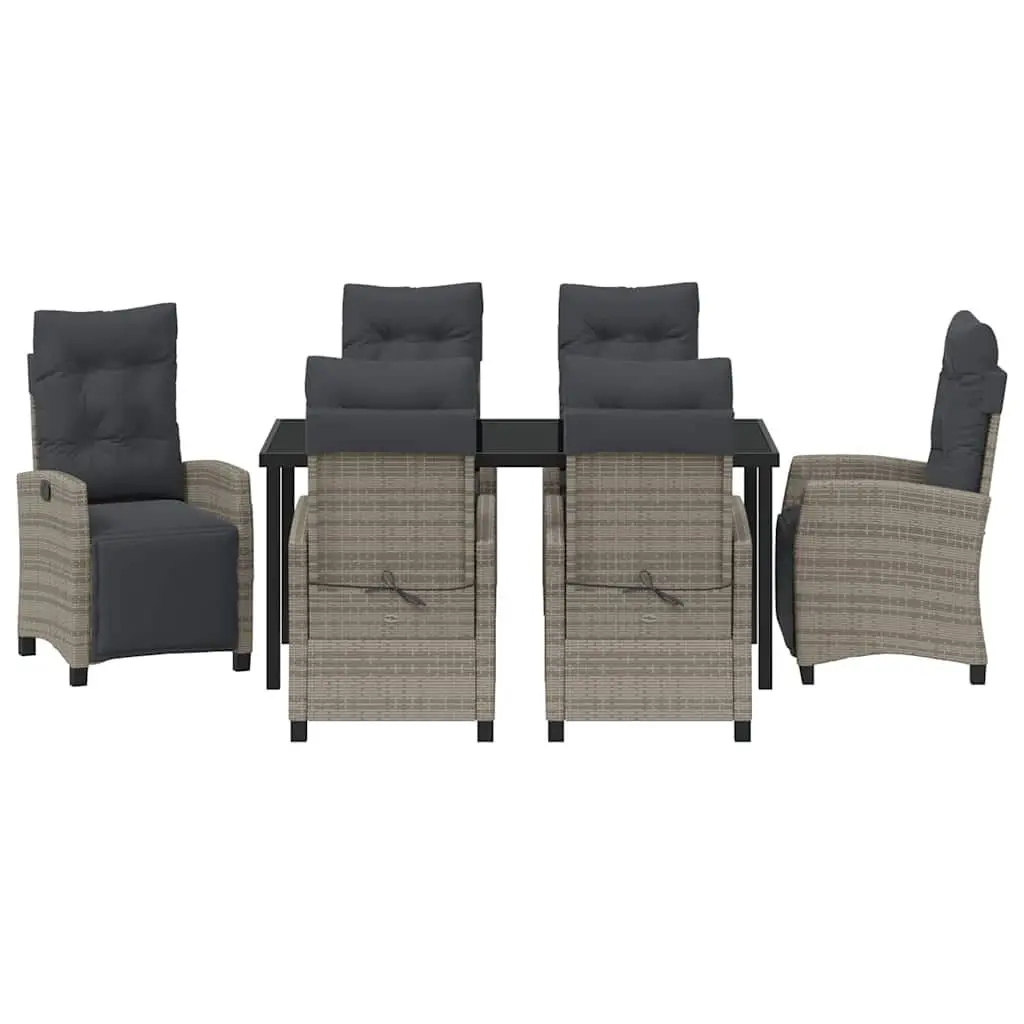 Garden Dining Set Poly Rattan Steel Frame 7 Pieces Grey Outdoor Furniture