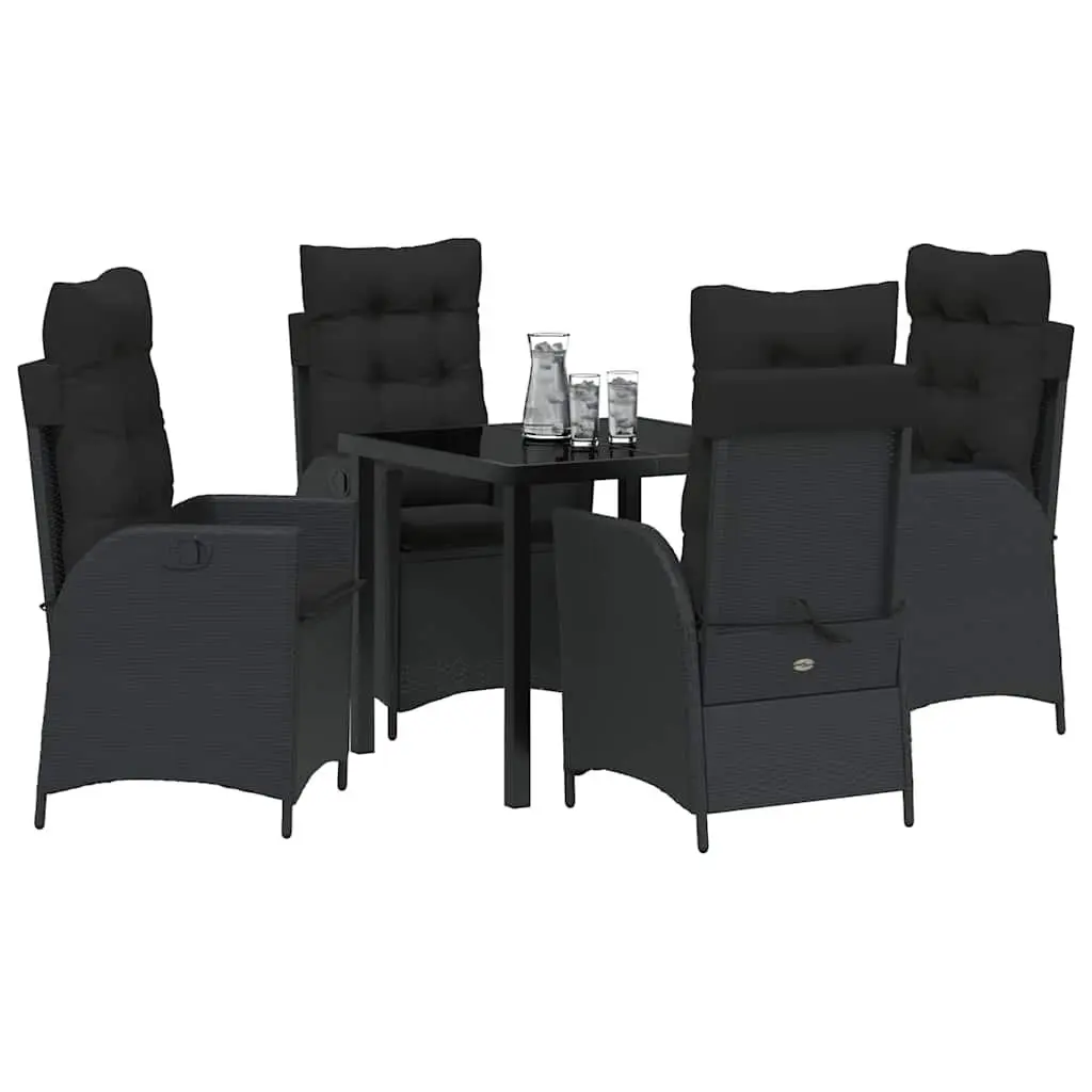 Garden Dining Set 5 Pieces Black Outdoor Patio Furniture Glass Table Poly Rattan