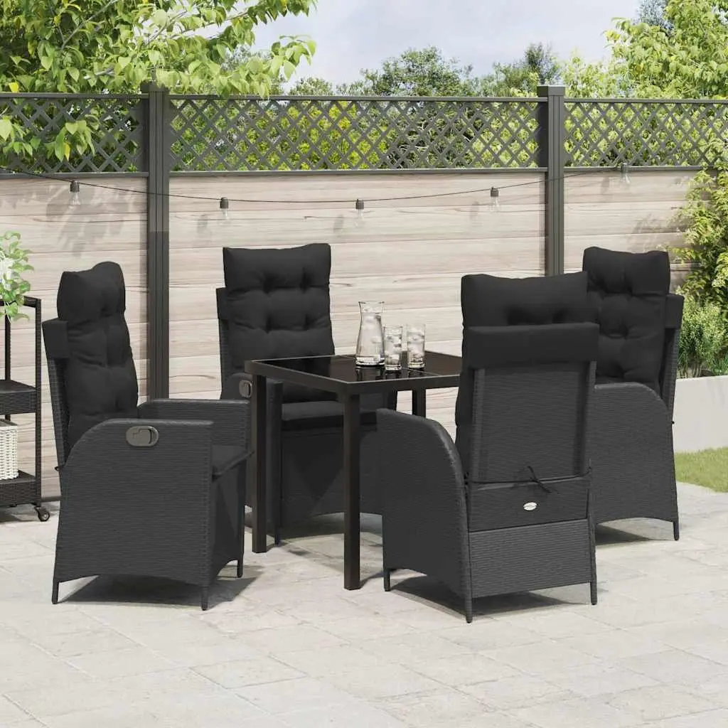 Garden Dining Set 5 Pieces Black Outdoor Patio Furniture Glass Table Poly Rattan