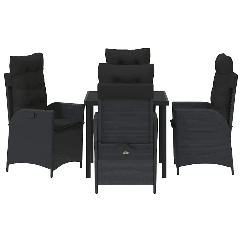 Garden Dining Set 5 Pieces Black Outdoor Patio Furniture Glass Table Poly Rattan