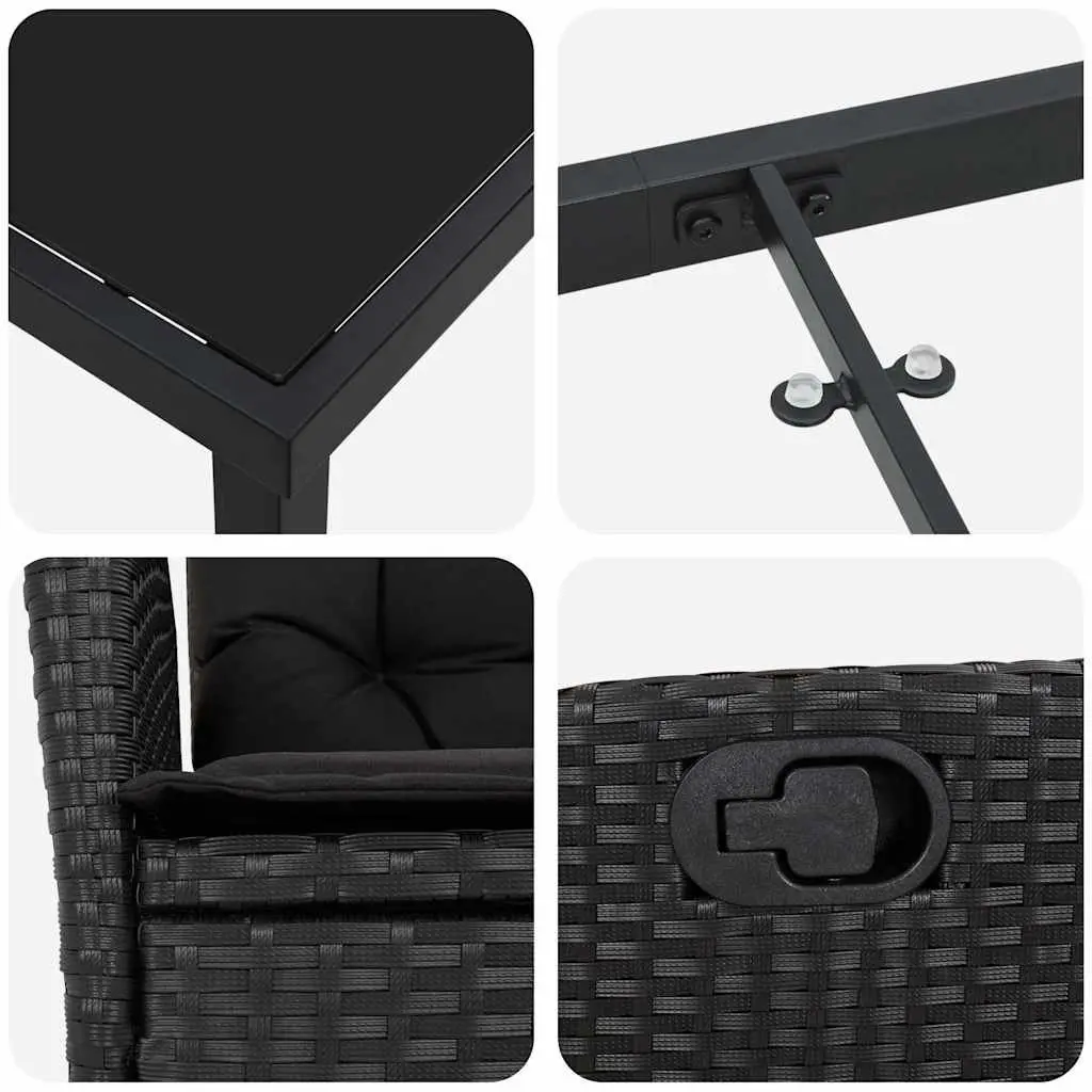 Garden Dining Set 5 Pieces Black Outdoor Patio Furniture Glass Table Poly Rattan