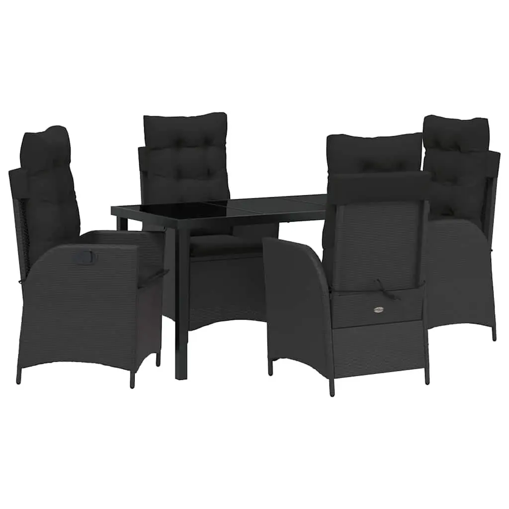 5 Piece Outdoor Garden Dining Set Poly Rattan Steel Frame Black