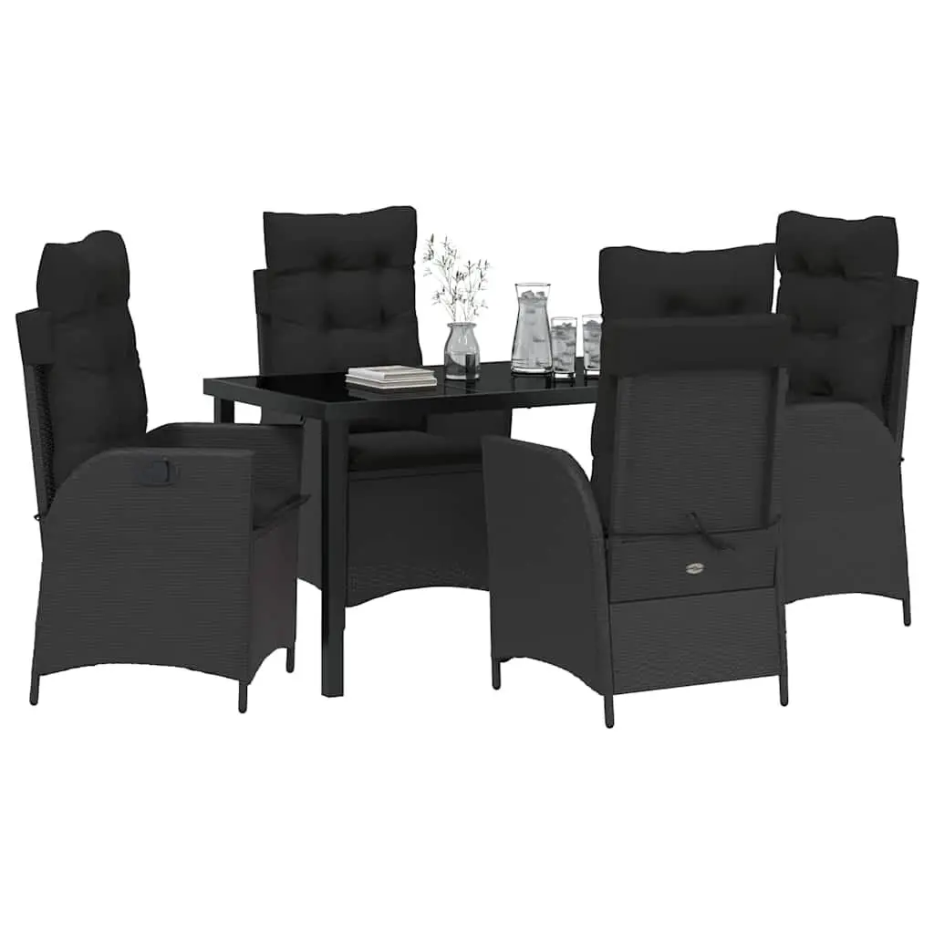 5 Piece Outdoor Garden Dining Set Poly Rattan Steel Frame Black
