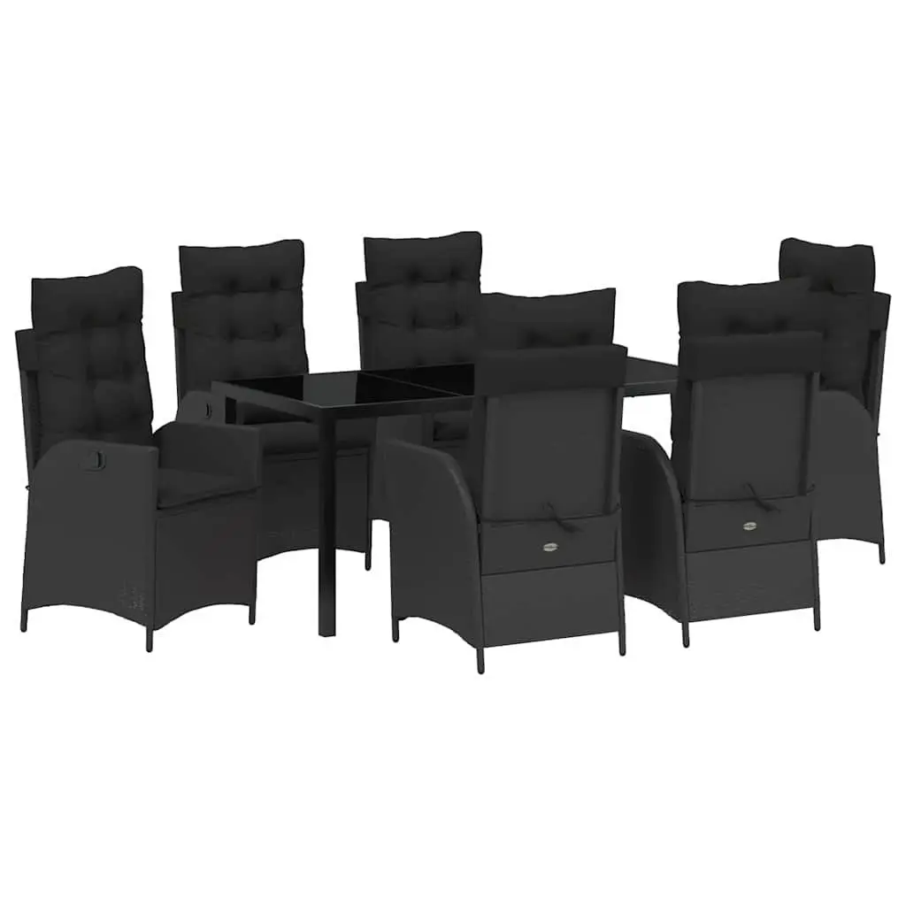 Garden Dining Set Poly Rattan 7 Pieces Black with Glass Top Outdoor Furniture