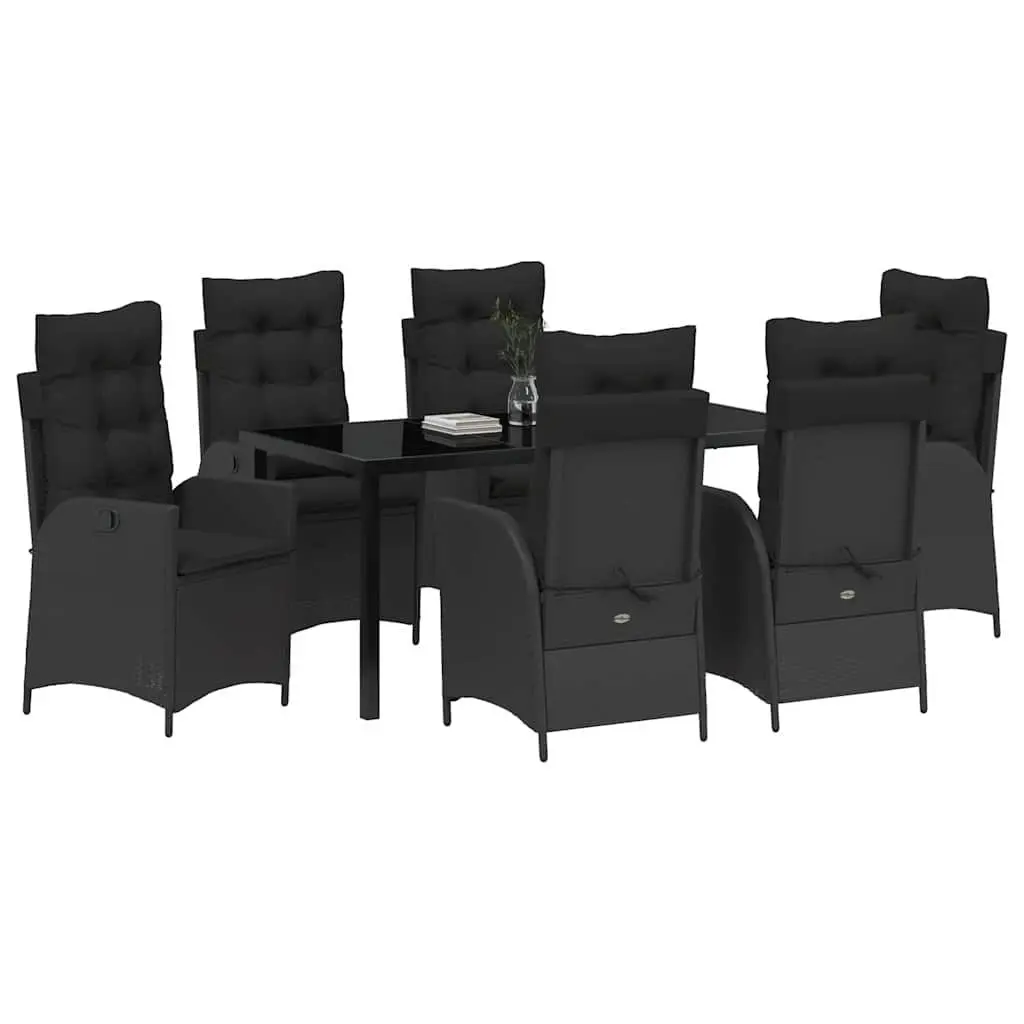 Garden Dining Set Poly Rattan 7 Pieces Black with Glass Top Outdoor Furniture