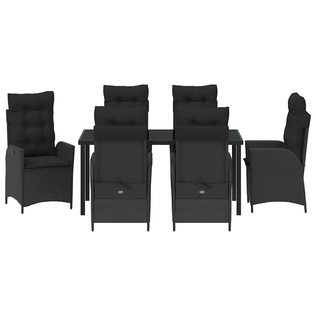 Garden Dining Set Poly Rattan 7 Pieces Black with Glass Top Outdoor Furniture