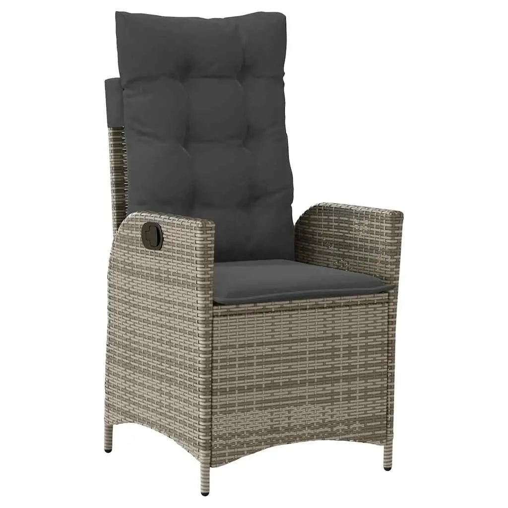 Garden Dining Set 5 Pieces Grey Poly Rattan Patio Furniture with Glass Tabletop