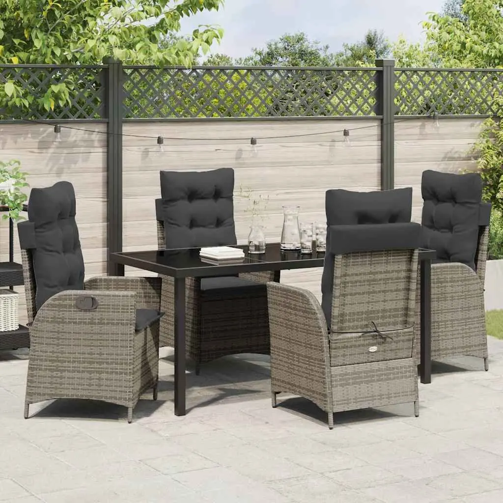 Garden Dining Set Poly Rattan Steel 5 Piece Outdoor Furniture Grey