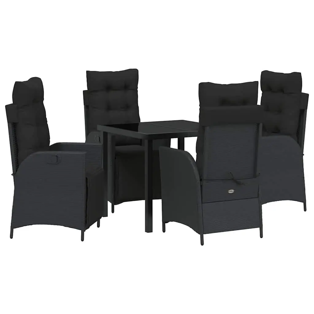 Outdoor Dining Set 5 Piece Black Poly Rattan Garden Furniture with Cushions