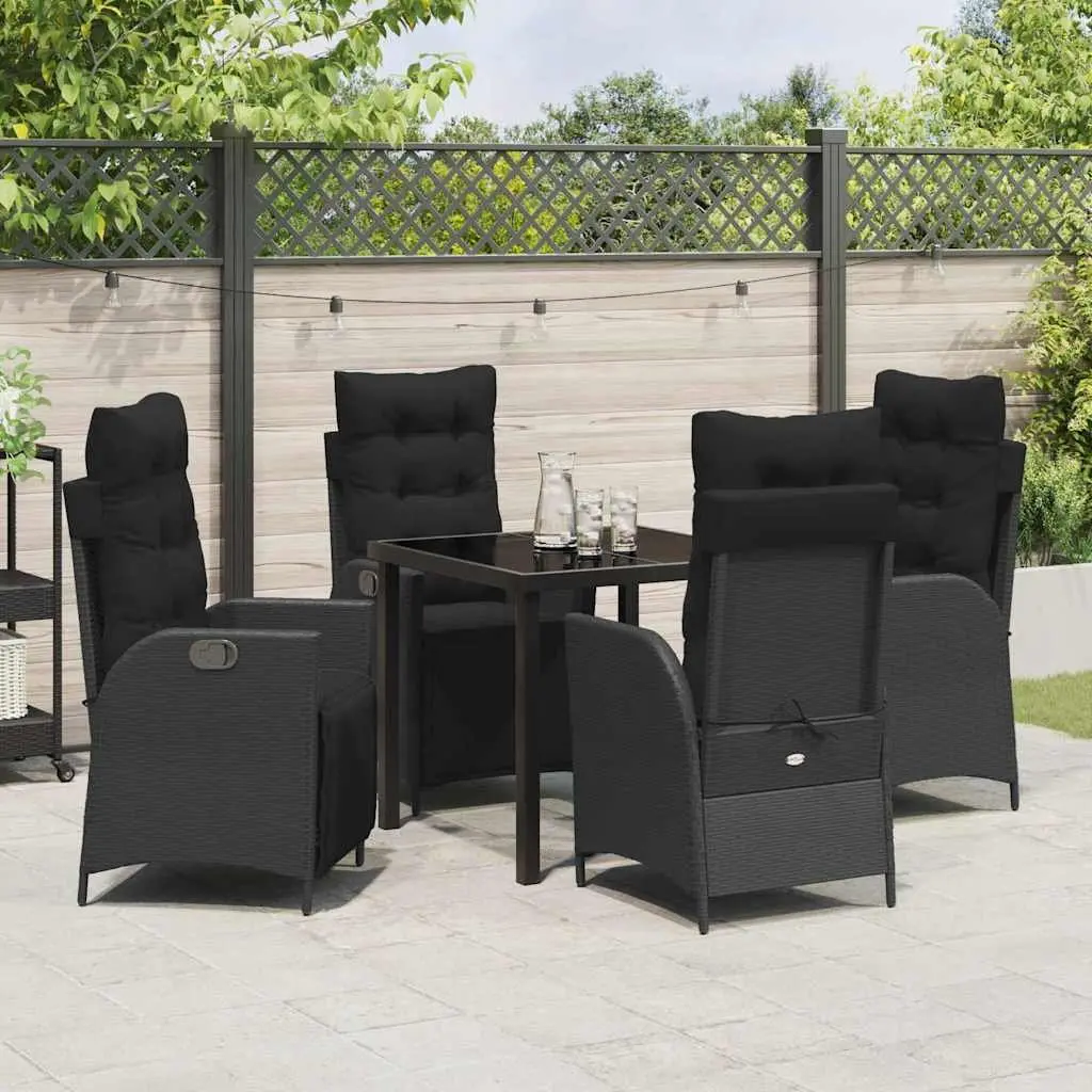 Outdoor Dining Set 5 Piece Black Poly Rattan Garden Furniture with Cushions