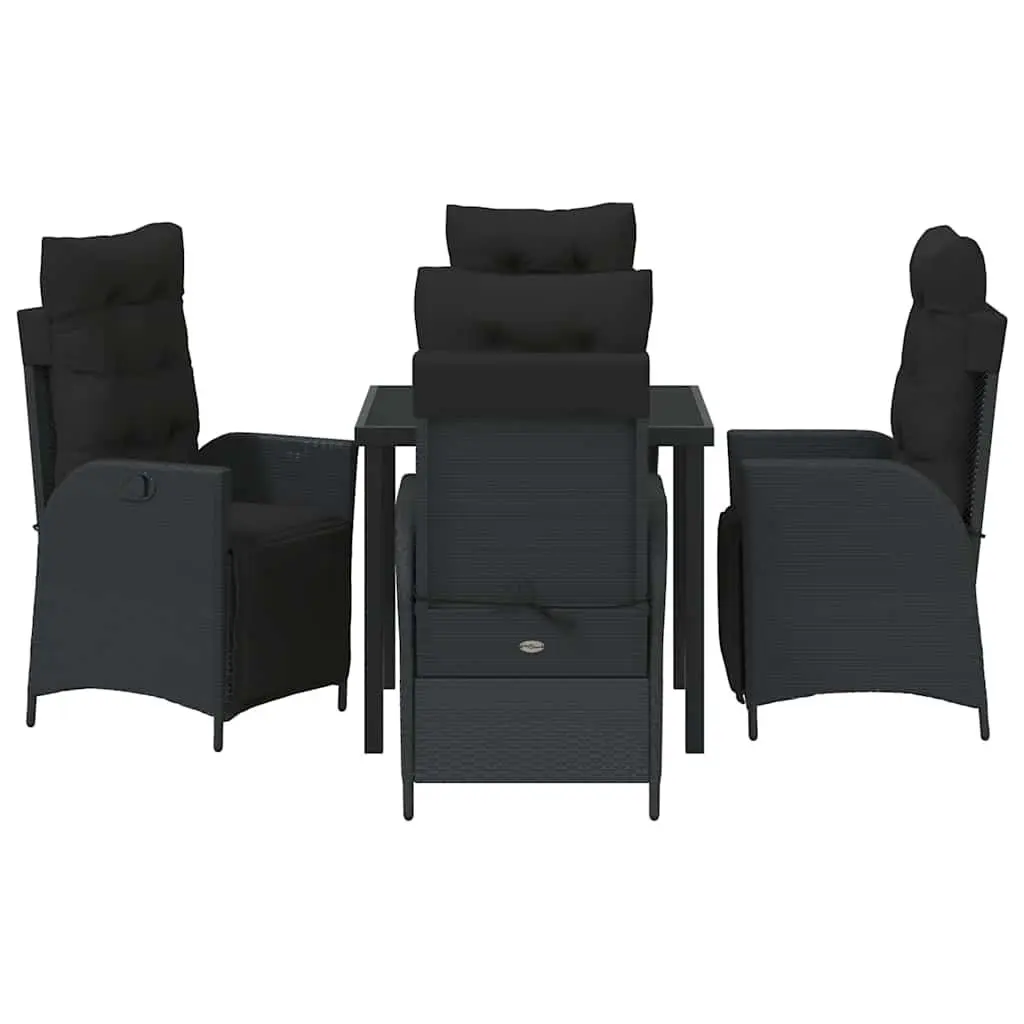 Outdoor Dining Set 5 Piece Black Poly Rattan Garden Furniture with Cushions