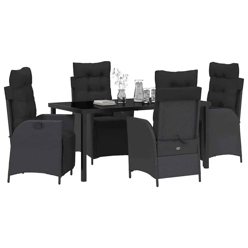 Garden Dining Set Poly Rattan 5 Pieces Rectangular Black with Cushions