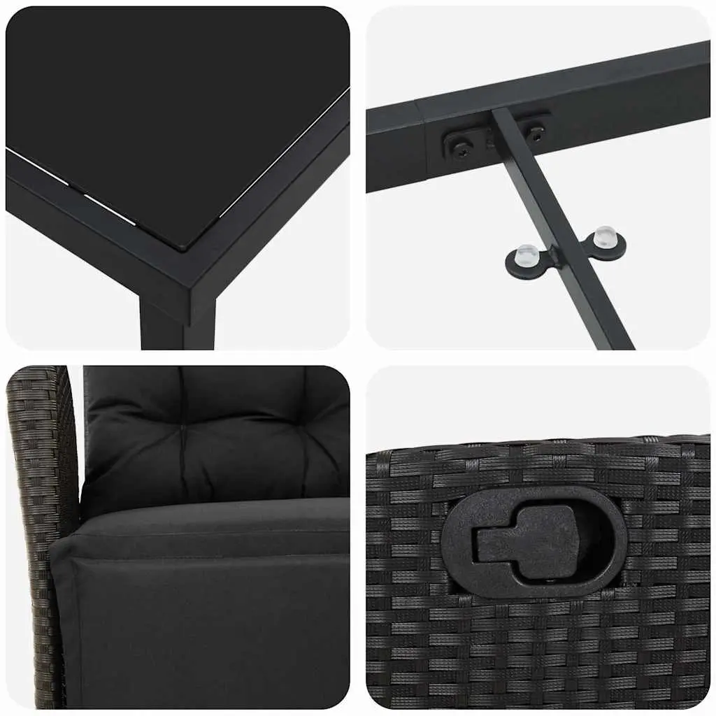 Garden Dining Set Poly Rattan 5 Pieces Rectangular Black with Cushions