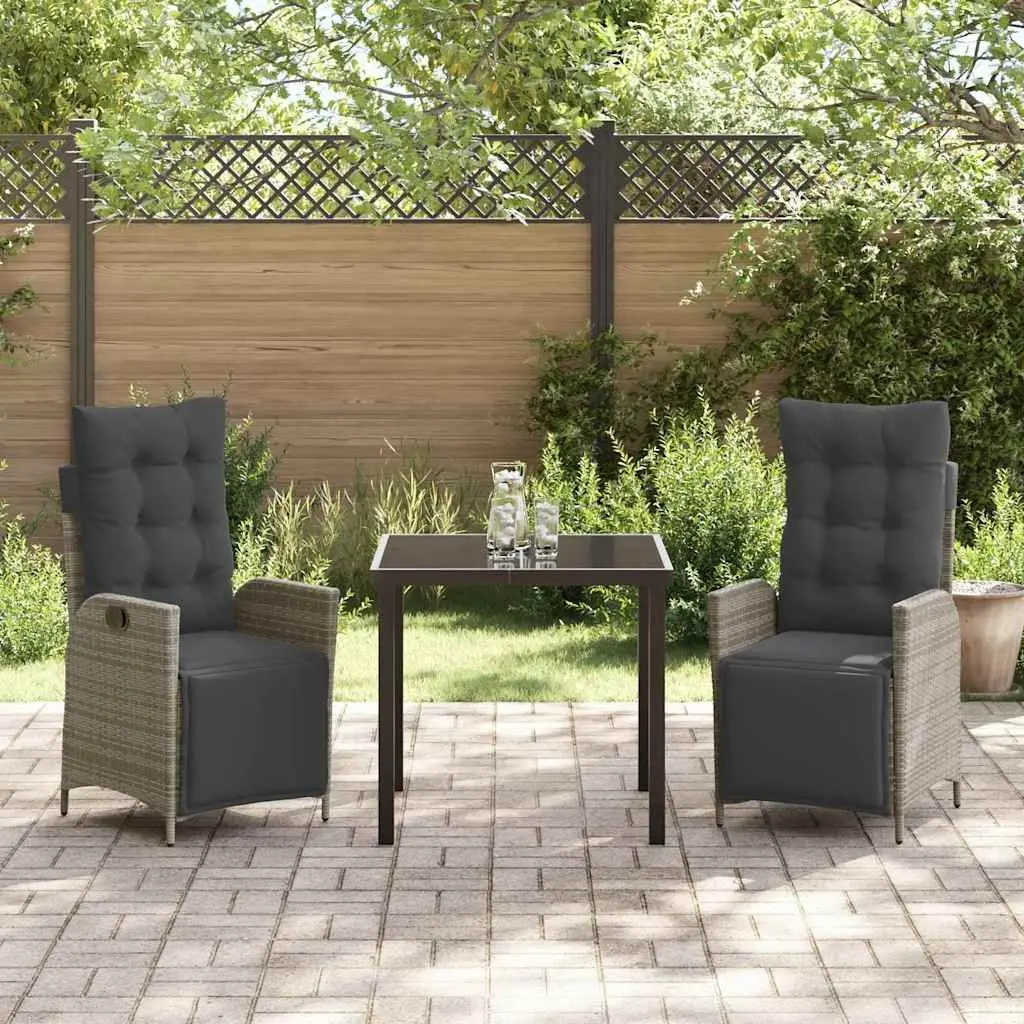 Garden Dining Set Poly Rattan 3 Piece Rectangular Grey Outdoor Furniture