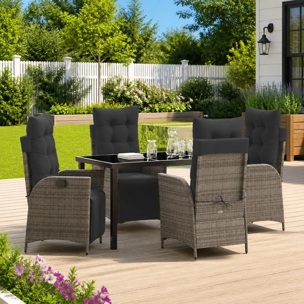 Outdoor Furniture Set 5 Pieces Rectangular Grey Poly Rattan Dining Set with Cushions for Patio and Garden