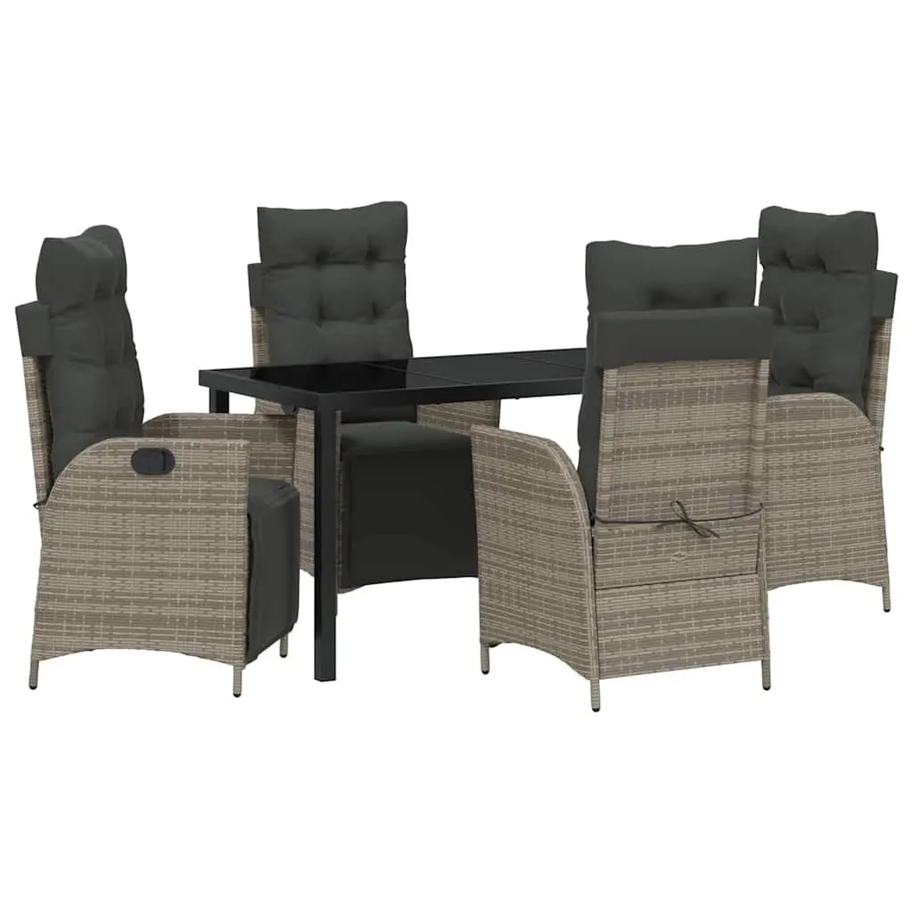Outdoor Furniture Set 5 Pieces Rectangular Grey Poly Rattan Dining Set with Cushions for Patio and Garden