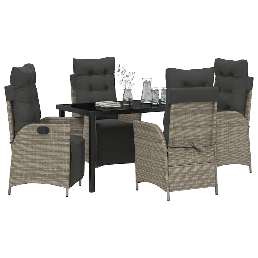 Outdoor Furniture Set 5 Pieces Rectangular Grey Poly Rattan Dining Set with Cushions for Patio and Garden