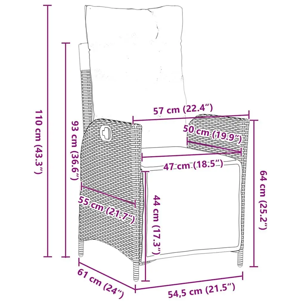 Outdoor Furniture Set 5 Pieces Rectangular Grey Poly Rattan Dining Set with Cushions for Patio and Garden