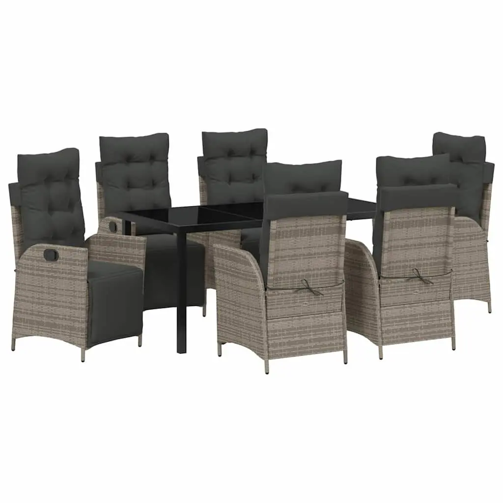 Garden Dining Set 7-Piece Outdoor Furniture Grey Poly Rattan Rectangular Table