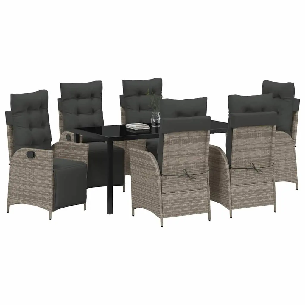 Garden Dining Set 7-Piece Outdoor Furniture Grey Poly Rattan Rectangular Table