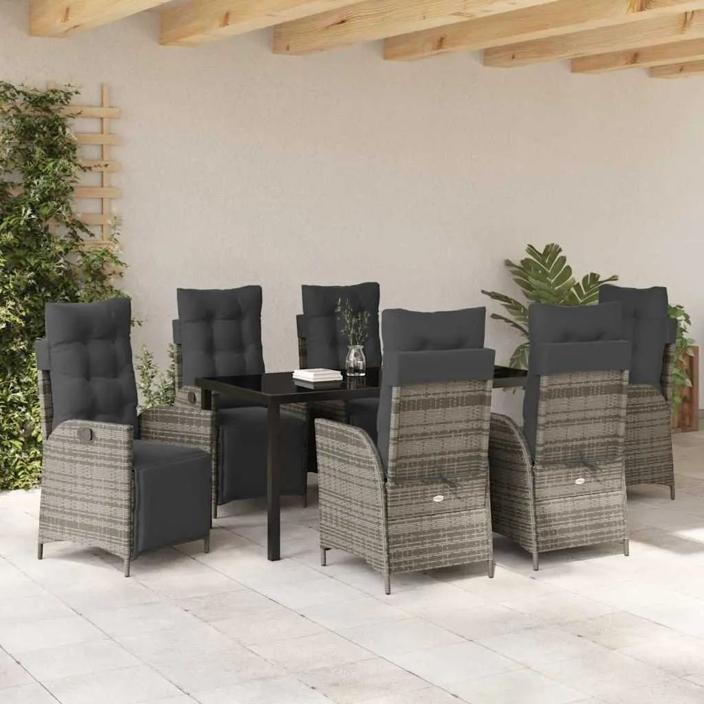 Garden Dining Set 7-Piece Outdoor Furniture Grey Poly Rattan Rectangular Table