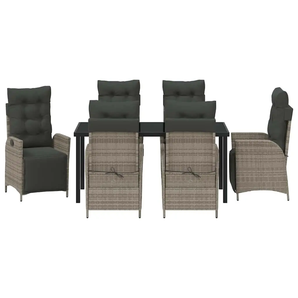 Garden Dining Set 7-Piece Outdoor Furniture Grey Poly Rattan Rectangular Table