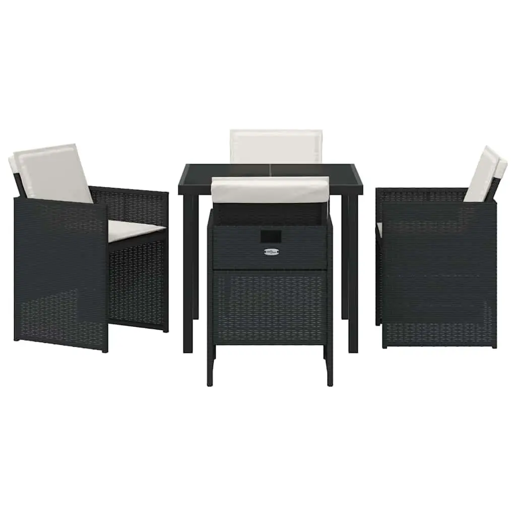 Outdoor Dining Set 5 Pieces Metal Frame Poly Rattan Black Tempered Glass