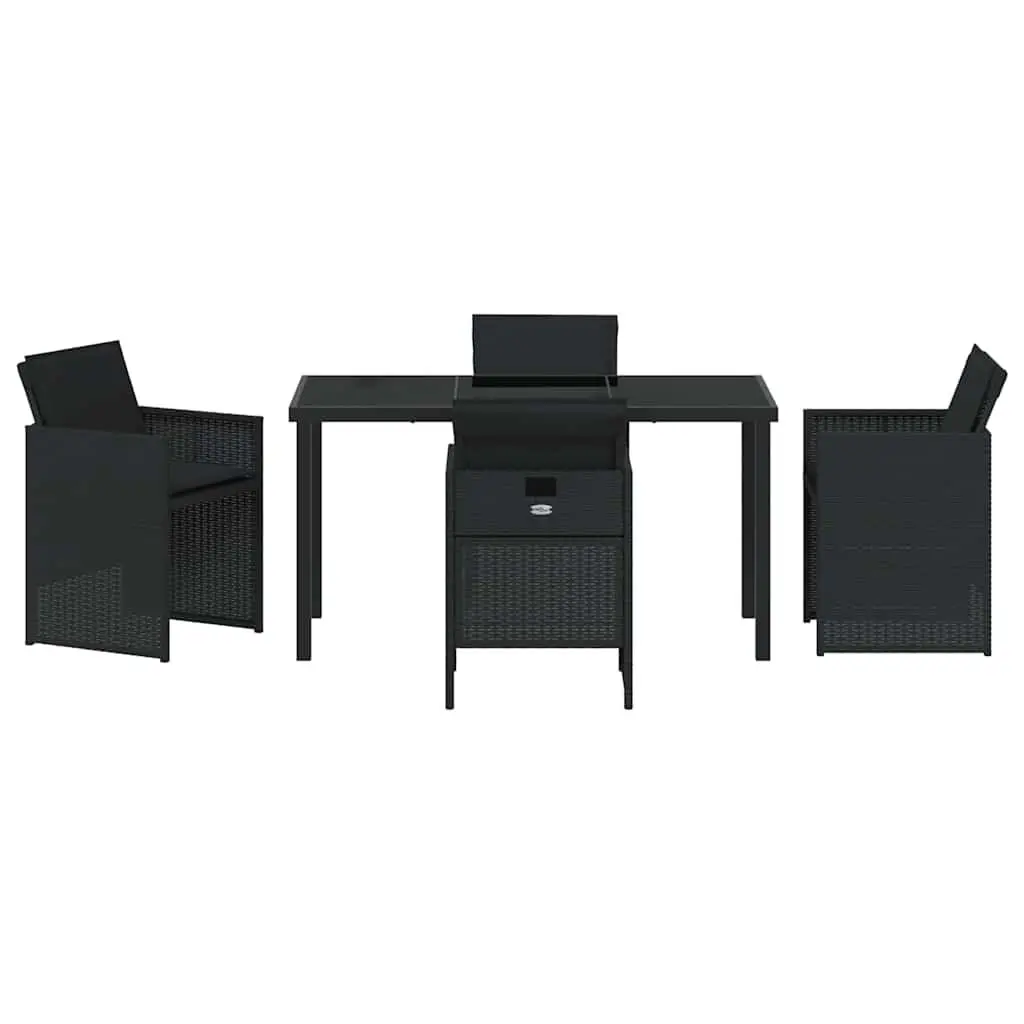 5 Piece Dining Set Outdoor Tempered Glass Black Poly Rattan Steel Frame
