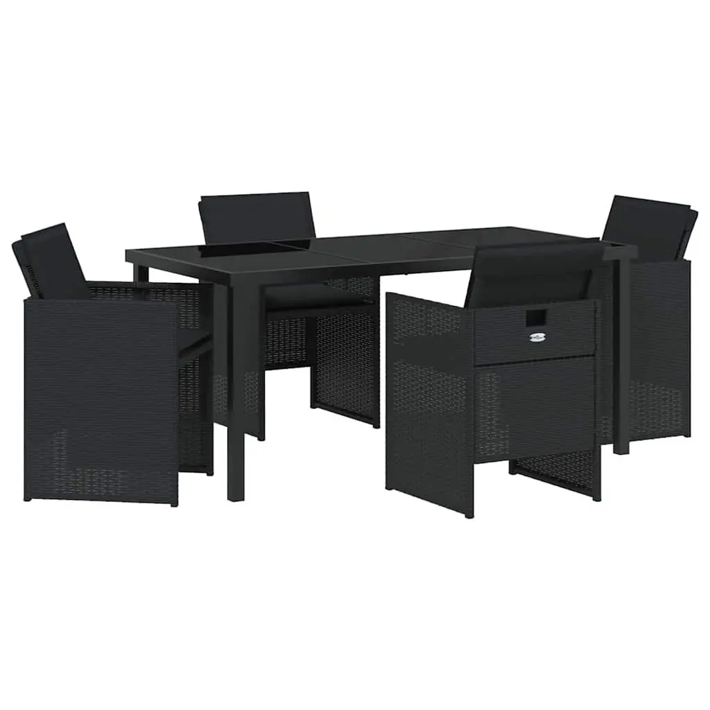 Outdoor Dining Set 5 Piece Steel Frame Poly Rattan Black Tempered Glass