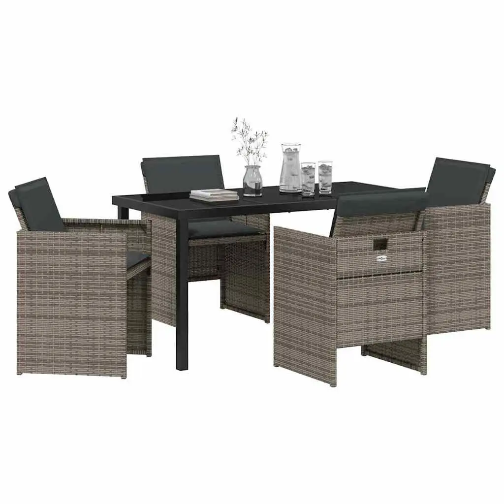 Outdoor Dining Set 5 Piece Grey Metal Frame Poly Rattan Glass Tabletop