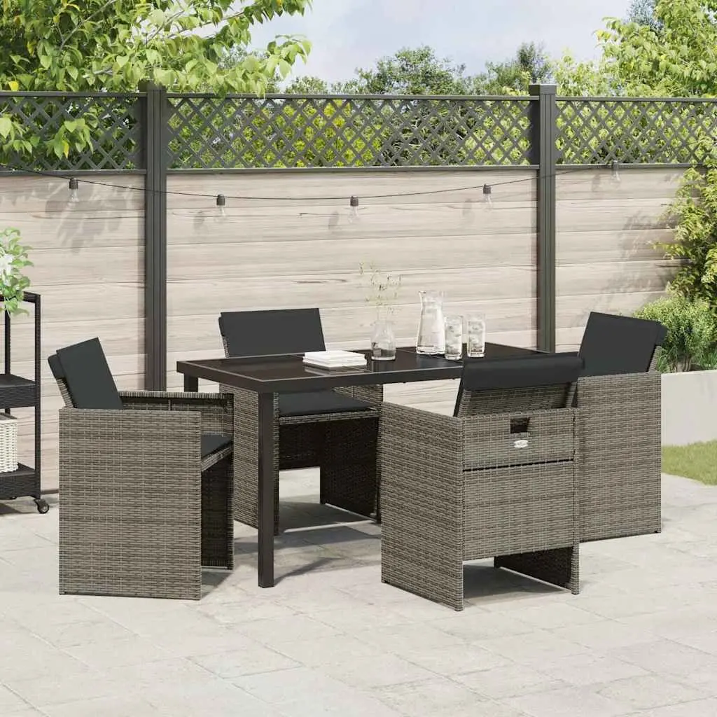 Outdoor Dining Set 5 Piece Grey Metal Frame Poly Rattan Glass Tabletop