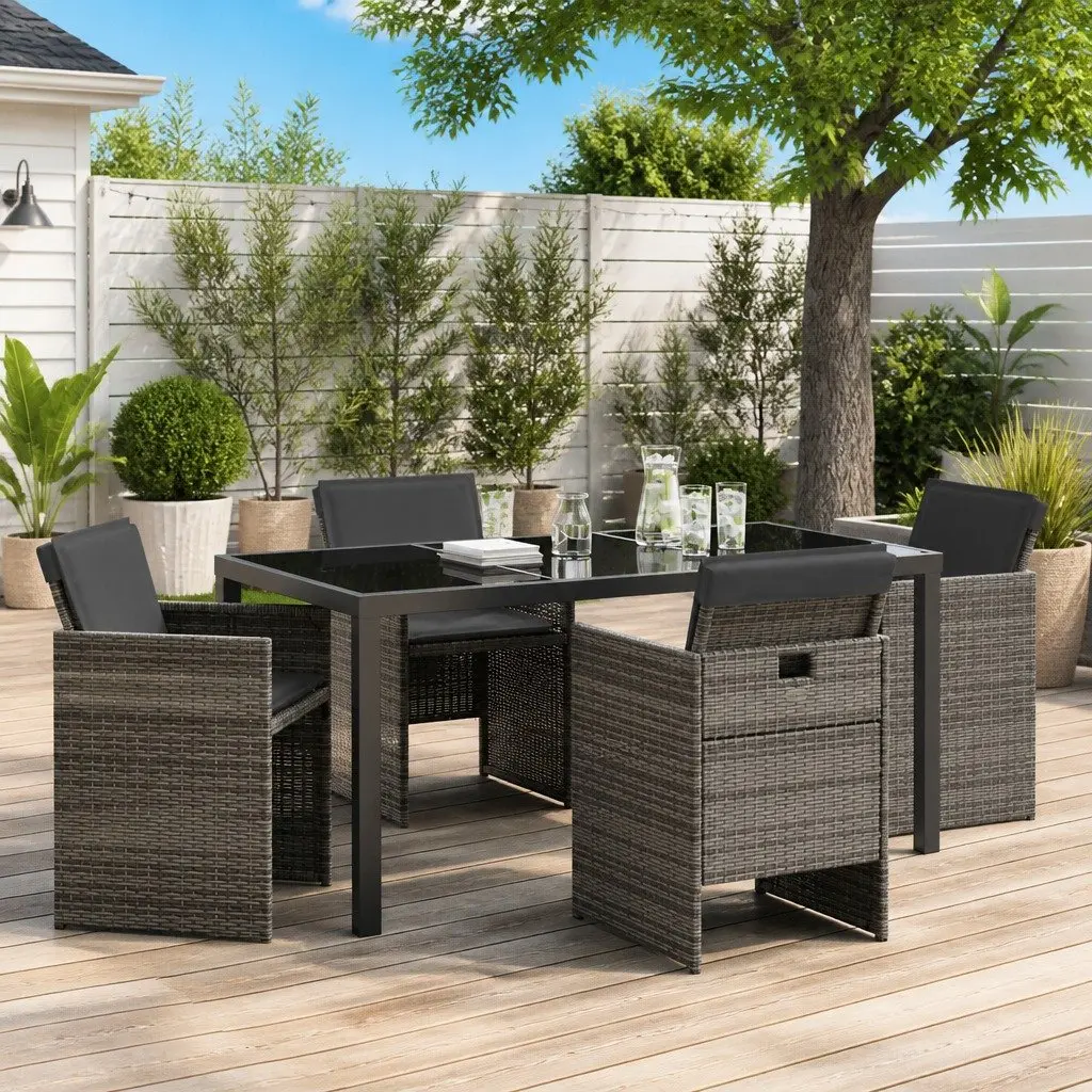 Outdoor Dining Set 5 Pieces Modern Steel Frame Poly Rattan Gray Garden Furniture