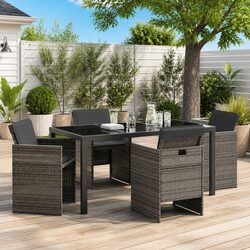 Garden Dining Set 5 Pieces Grey Outdoor Furniture Steel Frame Poly Rattan