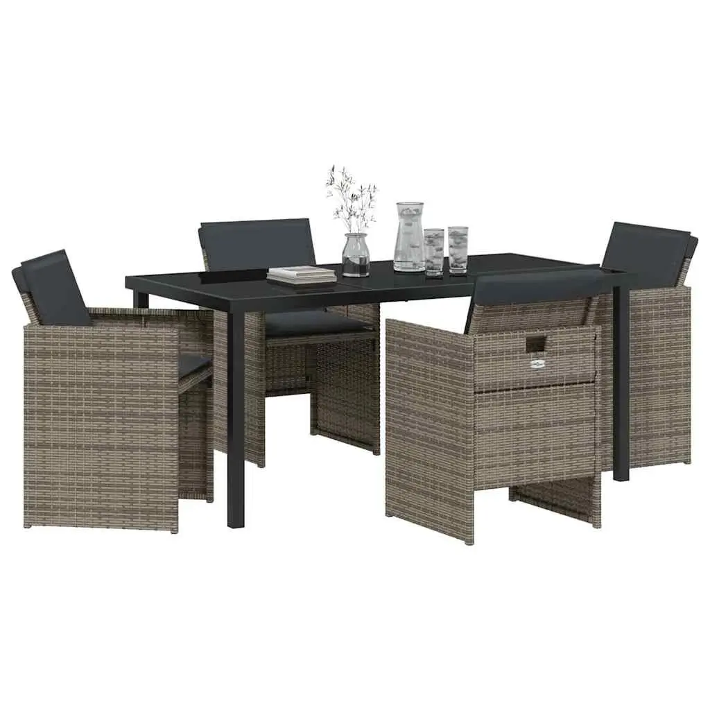 Outdoor Dining Set 5 Pieces Modern Steel Frame Poly Rattan Gray Garden Furniture