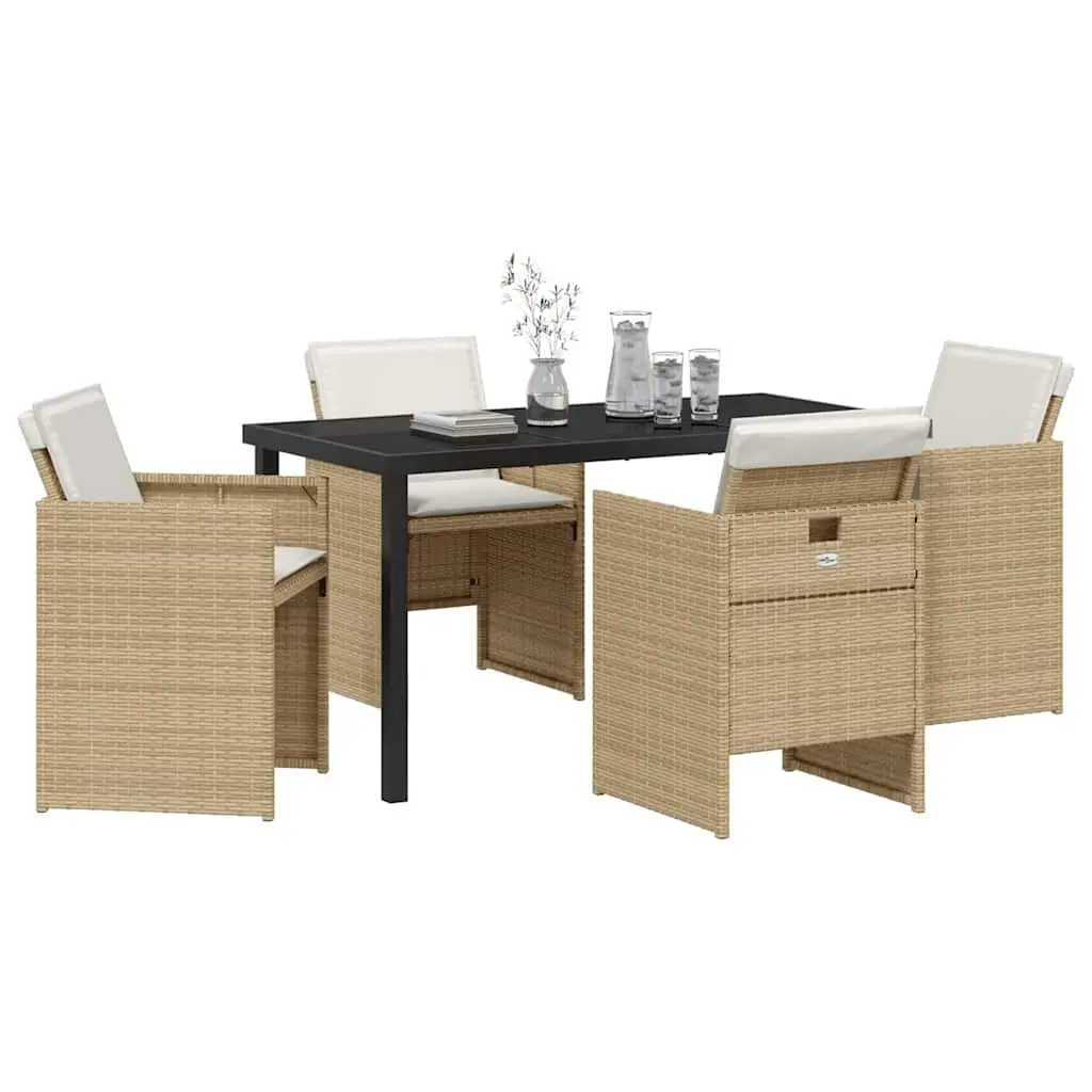 5 Piece Garden Furniture Set Poly Rattan Beige Outdoor Table and Chairs Durable Steel Frame Tempered Glass Surface